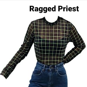 Ragged Priest Lime Green Mesh Top sz L